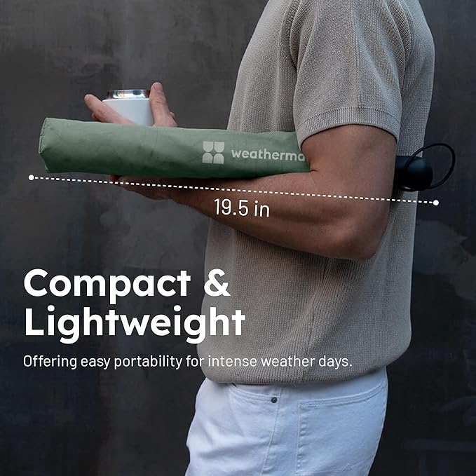 Weatherman Premium Collapsible Small Travel Umbrella Compact - Windproof, Resists Up to 55 MPH Winds - Foldable Travel Umbrellas for Rain & Wind - Easy Auto Open w/Strong Fiberglass Frame (Sage)