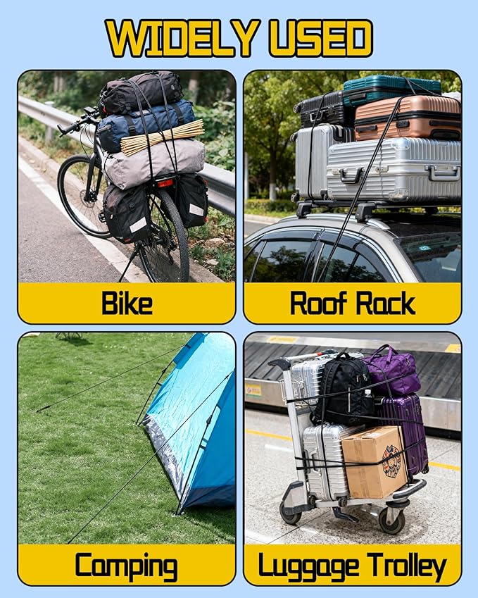 8 Pcs 48 Inch Adjustable Carabiner Bungee Cords with Hooks, Easy to Adjust from 7" to 48", Black Bungee Straps with UV-Resistance & Superior Elasticity for Cargo, Bike, Luggage, Carts, Truck, etc