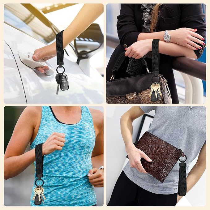 Fishent Stretchy Wristlet Keychain, Cute Key Chain, Woven Wrist Lanyard for Car Keys with 3 Keyrings and D-ring for Women Men