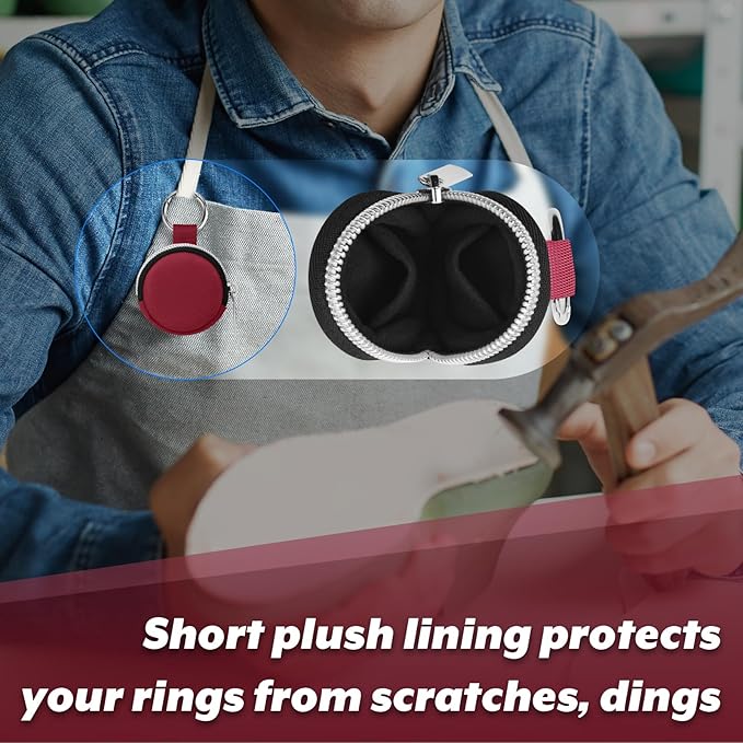 Portable Ring Organizer Case with Keychain, Traveling Ring Holder Storage Bag, Anti-Lost Keychain Container for Smart Rings, Jewelry (2, Burgundy)