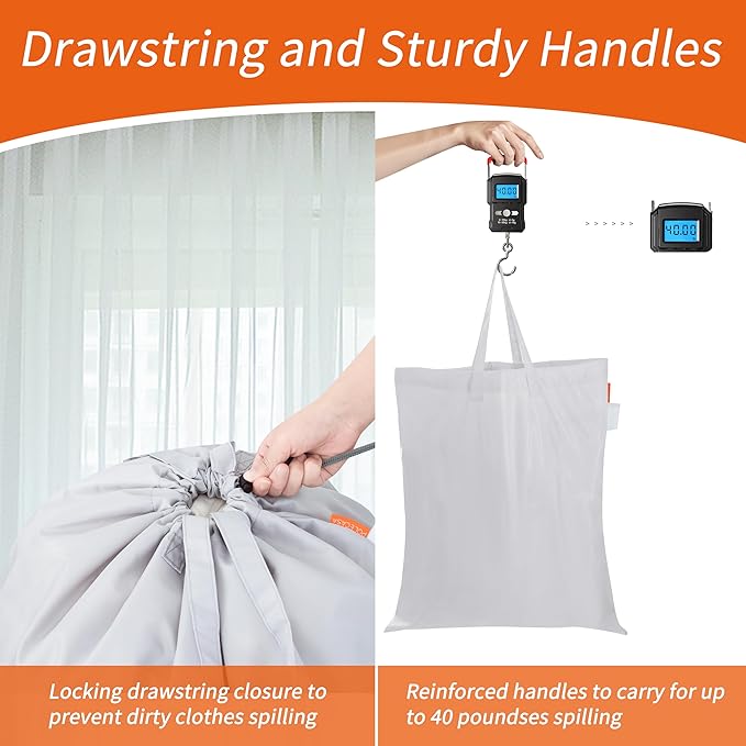 Polecasa Extra Heavy-Duty Laundry Bag 21x24”- Machine Washable Small Storage Bag with Reinforced Handles & Drawstring Closure & ID Tag for College Dorm Travel -Silver