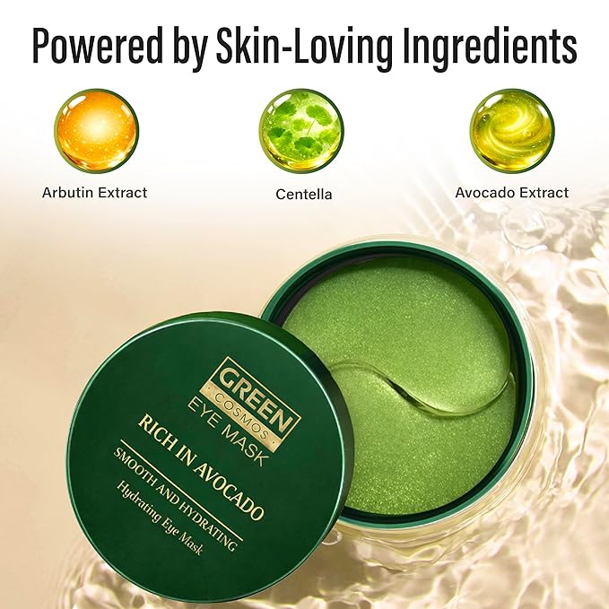 Avocado Collagen Eye Patches – Hydrating Under Eye Masks (30 Pairs) – Brightening, Anti-Puffiness, Dark Circles & Fine Lines – Green Hydrogel Eye Mask for Women & Men