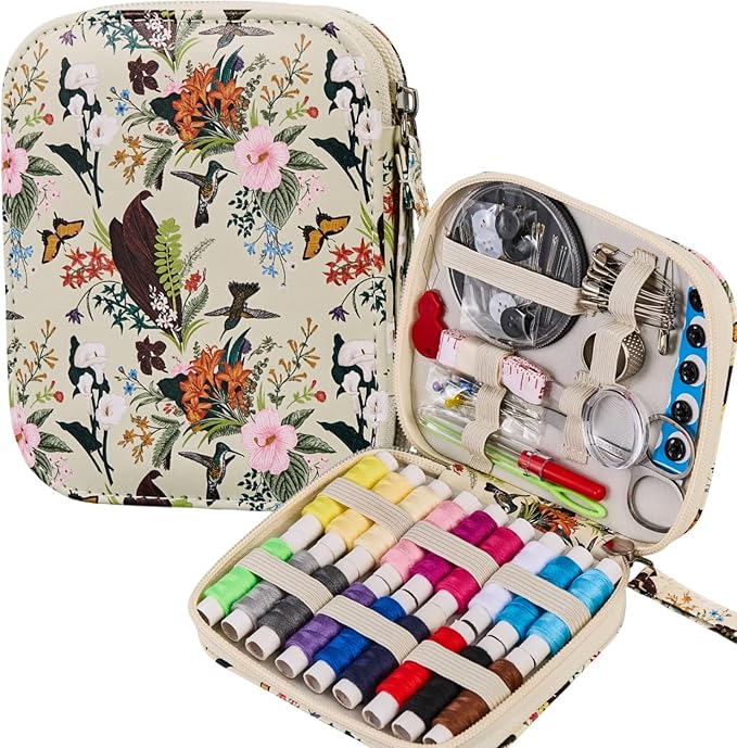 Travel Basic Hand Sewing Kit for Adults | Professional Portable Sewing Supplies with Sewing Thread,Garden Style Butterflies Sewing Kit for Beginners