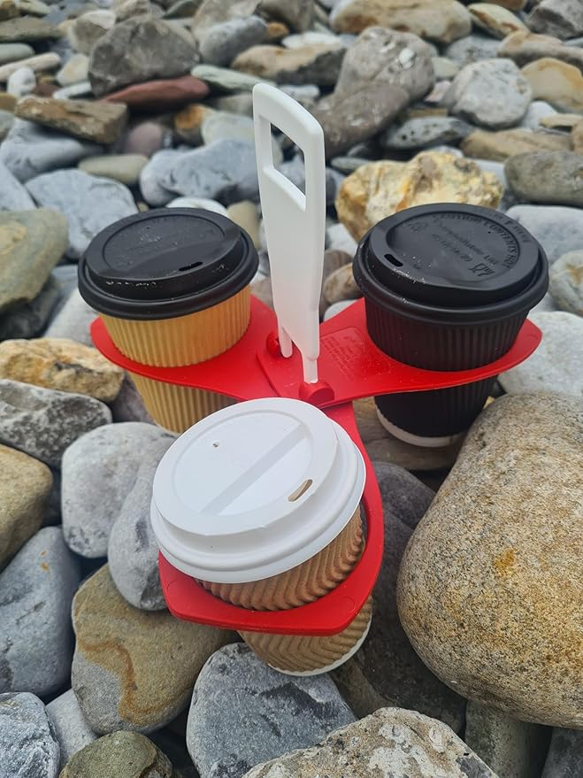 CarryAround Fold Away Cup Carrier/Caddy [MADE IN UK] [PURPLE] Take-Out Coffee Soft Drink Pint Beer Beverage Holder, Sturdy Reusable Pocket Size, Festival Sports Gigs Easy safe - hot drinks, 2,3,4 cups