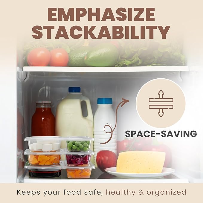 Reusable Snack Containers with Lids 10 Pack – 2 Compartment Portion Control Food Storage Boxes, Leakproof Snack Tray, Stackable Containers for Travel, Office & Home (10)