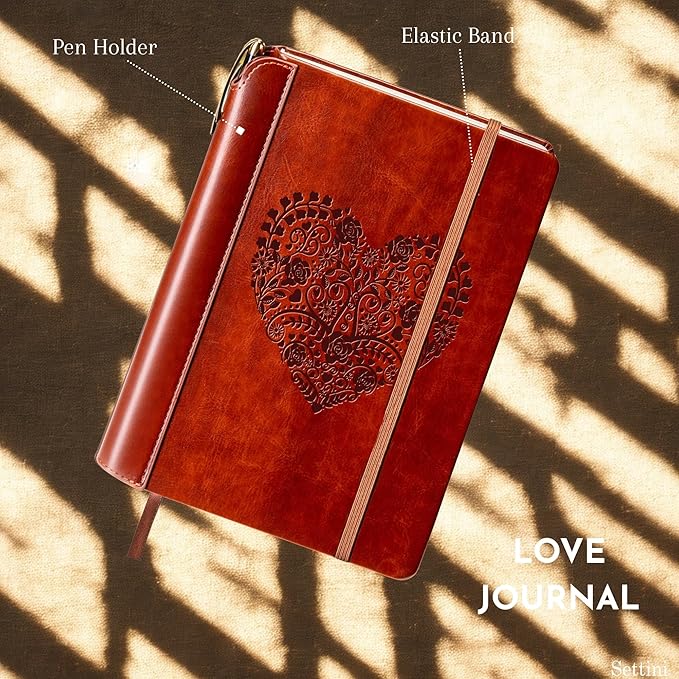 SETTINI® Lined Journal - Heart Journal for Writing Gift Set - Hardcover Vegan Leather, Includes Luxury Pen in a Unique Pen Holder, 192 Pages, 6 x 8.5 inches - Father Day Gift