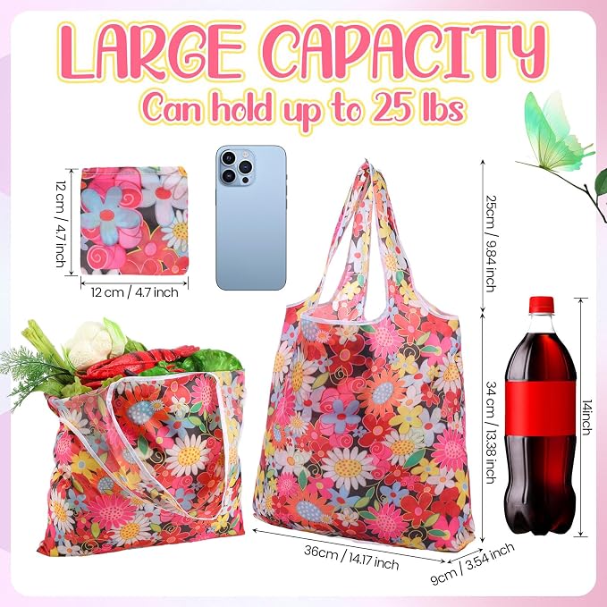 Weewooday 18 Pieces Foldable Reusable Shopping Bags Machine Washable Grocery Bags Waterproof