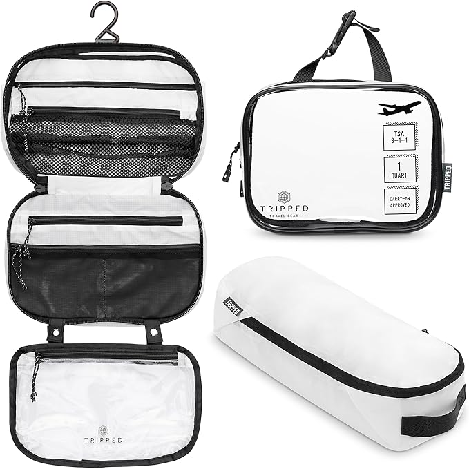 Toiletry Bag Kit Set: Hanging Travel Toiletry Bag + 311 TSA Cosmetic Liquid Bag + Ultralight Accessory Organizer Pouch