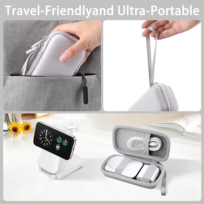 co2CREA for Anker Prime 3-in-1 Wireless Charging Station, Hard Travel Case Compatible with Anker 25W Certified Palm-Sized Foldable Charger, Case Only (White Case)