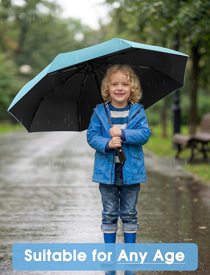 Yoobure Compact Travel Umbrella - Windproof Umbrellas for Rain, Small Portable UV Umbrella for Sun Protection, Folding Automatic Umbrellas in Lightweight for Car, Backpack, Walking, Kids, Women