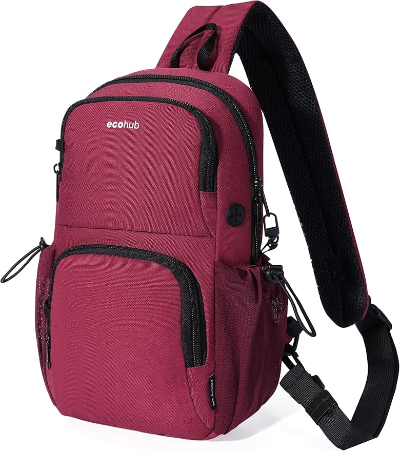 ECOHUB Crossbody Bags for Women Men, Anti-Theft RFID Blocking Sling Backpack Water Resistant Chest Shoulder Daypack, Red