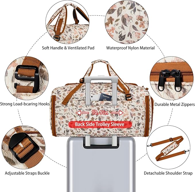 Convertible Garment Duffel Bags for Travel, 4-in-1 Carry on Duffle Bag for Women with Backpack Straps & Waterproof Shoe Pocket, Hanging Suit Dress Weekender Bag for Business, Wedding, 3pcs