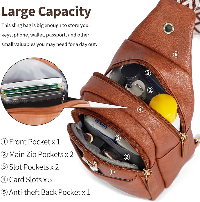 OSOCE Crossbody Bags for Women Sling Bag Anti Theft PU Leather Travel Chest Purse Small Adjustable Strap Fits Large Phone