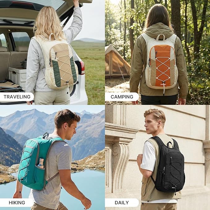 G4Free 20L Hiking Backpack Lightweight Daypack with Phone Pocket Small Packable Foldable Hiking Bag for Women Men, Orange+Beige