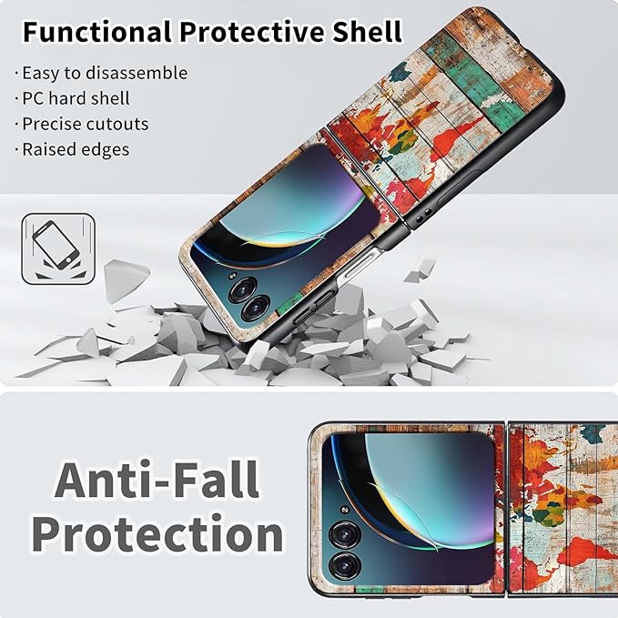 for Motorola Razr Plus 2025 Case,for Razor Plus 2025 Phone Case Cute Slim Hard PC Ultra-Thin Anti-Scratches Shockproof Protective Cover,Wood World Map