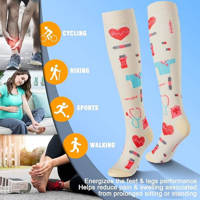 bropite Flora Compression Socks for Women & Men-Knee high 6 Pairs 20-30mmhg Support Running Nurse Travel