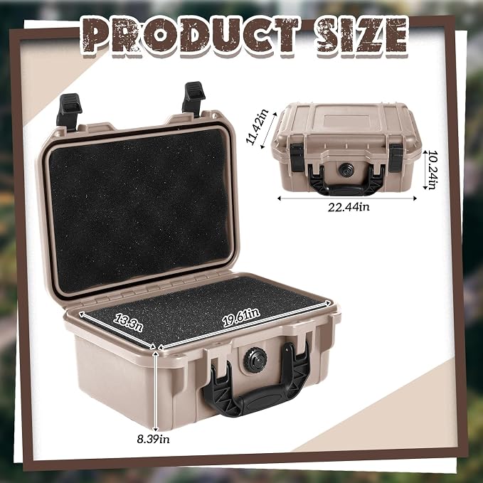 Relaxweex 1 Pcs Waterproof Hard Case with DIY Customizable Foam Insert Portable Protective Case with Knife for Camera Drones Equipments Tools Test Instruments(Tan,22.4 x 16.1 x 10.2 Inch)