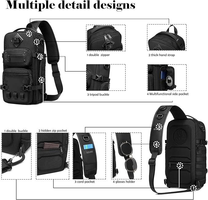 OZUKO Tactical Backpack Chest Sling Bags for Men, Waterproof Crossbody Shoulder Daypack for Outdoor Walking Hiking Trekking (Military)