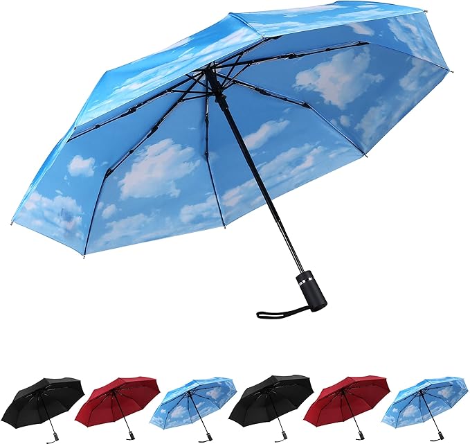 SY COMPACT Travel Umbrella for Rain, Windproof Automatic Compact Umbrella, UV Sun Protection, Lightweight Waterproof Travel Size for Backpack & Car, Factory Direct