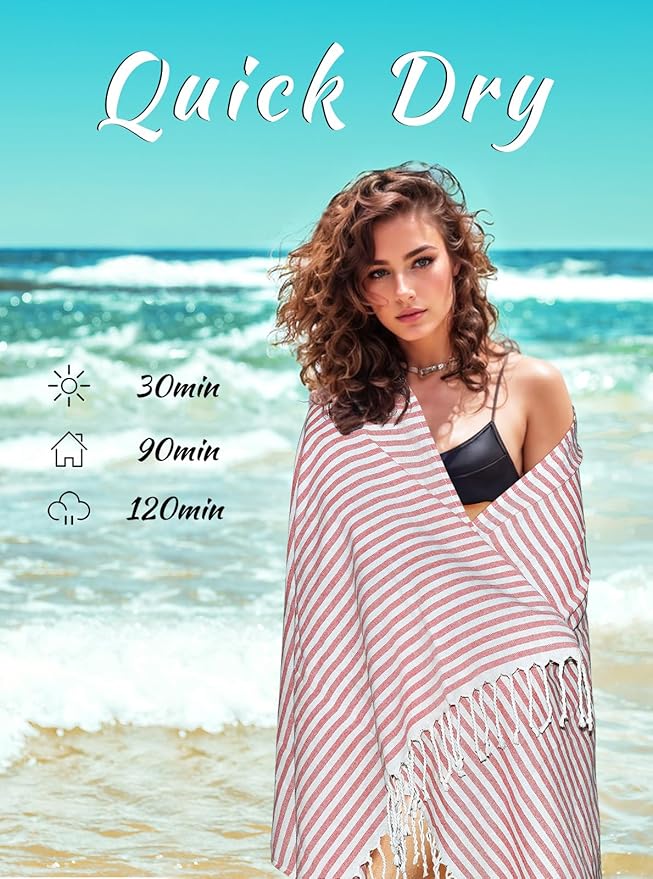 cabanana Turkish Beach Towel Oversized - 40"x70" Quick Dry Sand Free Thin Beach Towels for Adults,Extra Large Cotton Lightweigh Travel Towel for Beach Accessories (Red)