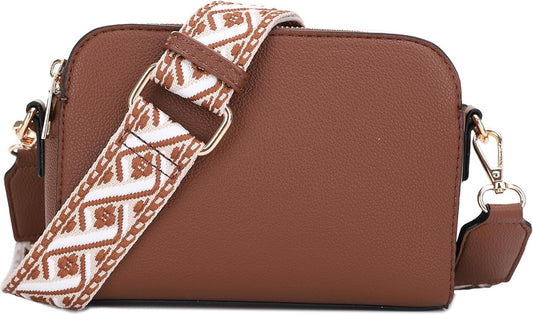 EVVE Crossbody Bags for Women Trendy Triple Zip Small Crossbody Camera Bag Purse with Wide Guitar Strap