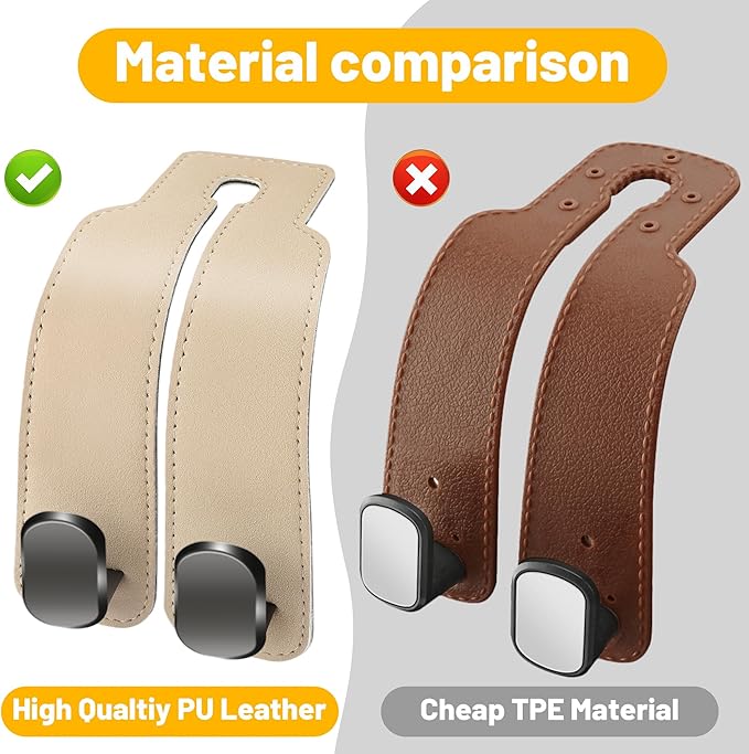 Amelity Universal Car Headrest Hooks, Women’s Car Interior Accessories for Purses Handbags Grocery & Backpacks, Beige 2 Pack