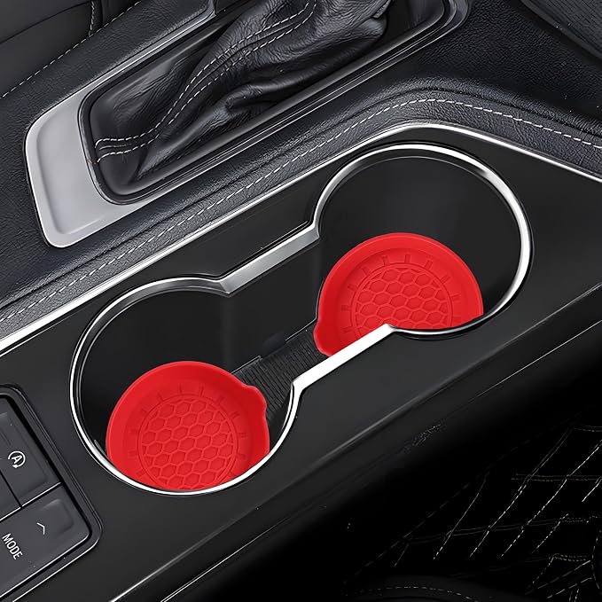 Amooca Automotive Cup Holders Universal Car Cup Coaster Waterproof Non-Slip Sift-Proof Spill Holder Car Interior Accessories 4 Pack Red
