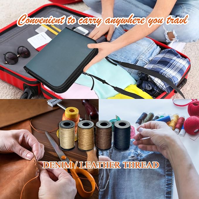 Sewing Kit with Case Portable Sewing Supplies for Home Traveler, Adults, Beginner, Emergency, Contains 60 Sewing Thread, Scissors, Needles, Measure etc（Dark Blue Green，XL)
