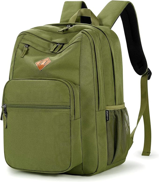 ZORFIN 26L Backpack for College, and Travel: Water Resistant Bookbag - Army Green