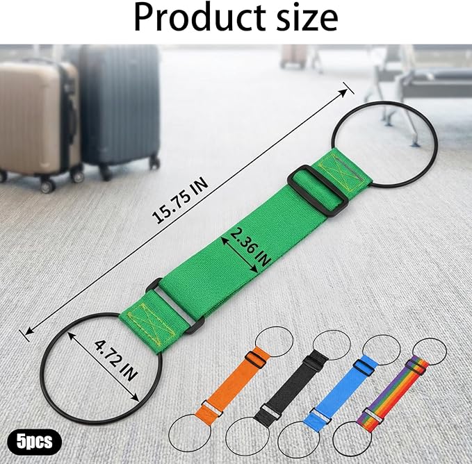 Luggage Straps for Suitcase, 5-Pack Adjustable Travel Straps for Multiple Bags, Durable Elastic Connector Straps for Airport Consolidation and Hands-Free Transport