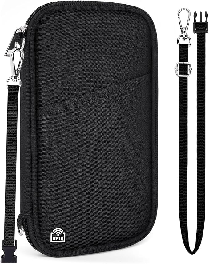 Family Passport Holder for Travel, RFID Blocking Travel Document Organizer with Flexible Carrying Style, Portable Passport Wallet and Essentials for Travel (Black)