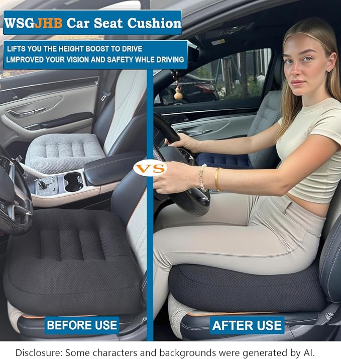 WSGJHB Large Seat Cushion, Extra Thick Booster Seat Cushions for Office Chairs Long Sitting Office Workers, Car Drivers, Relieves Back Pain, Breathable, Anti-Slip, 20x20x6 inchs, Black