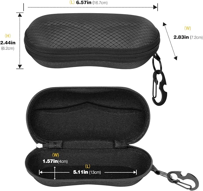 MoKo Semi Hard Shell Sunglasses Case, Unisex Protective Eyeglass Case Glasses Case Holder with Metal Hanging Hook
