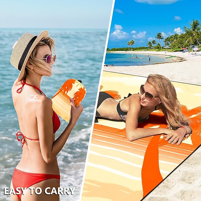 WIWIGO Beach Blanket Waterproof Sandproof Beach Mat 79" X 83"/10'x9'for 2-8 Adults Quick Drying Outdoor Picnic Mat Beach Accessories for Travel, Camping, Hiking