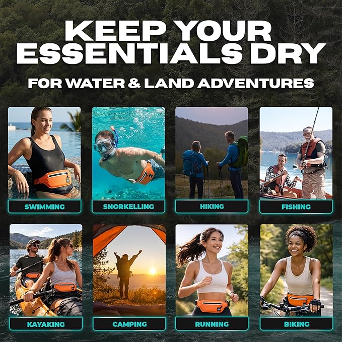 Drench Waterproof Fanny Pack & Waterproof Phone Pouch Set | IPX8 Submersible Waist Pack Dry Bag for Fishing, Hiking, Camping, Kayaking, Paddle Boarding & Water Sports | Orange