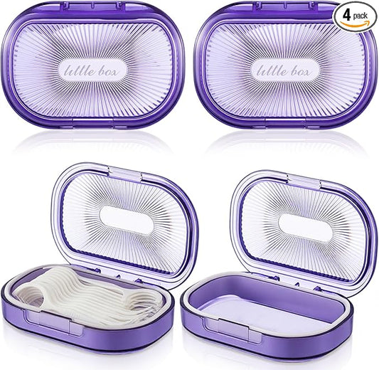 Kigley 4 Pcs Hair Tie Container Small Portable Travel Cotton Swab Holder Dispenser with Lid Plastic Box Storage Containers for Small Items, 3.94 x 2.76 Inch (Purple)