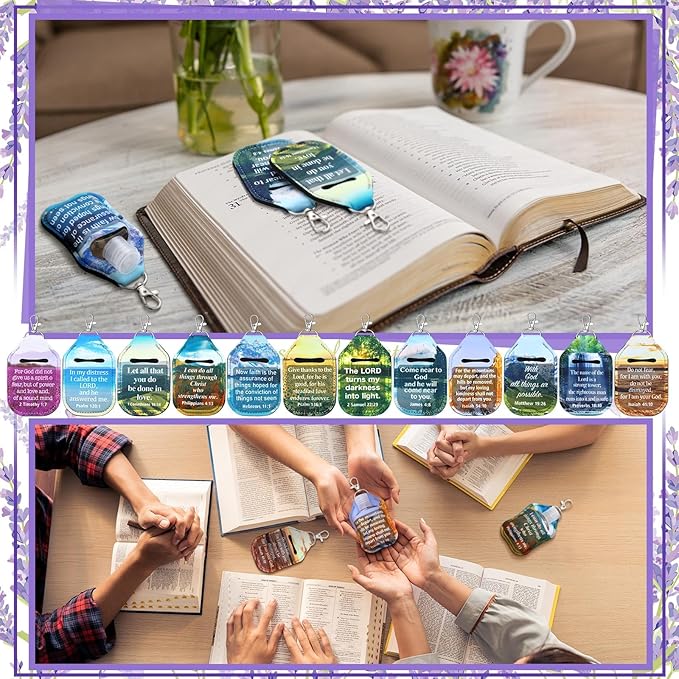 Kenning 24 Pcs Christian Hand Sanitizer Keychain Holders Travel Size Religious Gift for Christmas Women Employee Appreciation