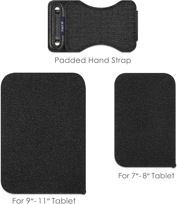Fintie Universal Tablet Hand Strap Holder - [Dual Stand Supports] Detachable Padded Hook & Loop Fastening Handle Grip with Adhesive Patch for iPad/Galaxy Tab and All 7-11" Tablets, Black