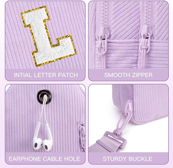 Viverte Small Corduroy Sling Bag Initial Crossbody Bag Fanny Pack for Girls Personalized Birthday Gifts for Teen Girls Gifts