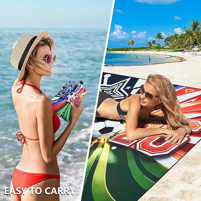 WIWIGO Beach Blanket Waterproof Sandproof Beach Mat 79" X 83"/10'x9'for 2-8 Adults Quick Drying Outdoor Picnic Mat Beach Accessories for Travel, Camping, Hiking