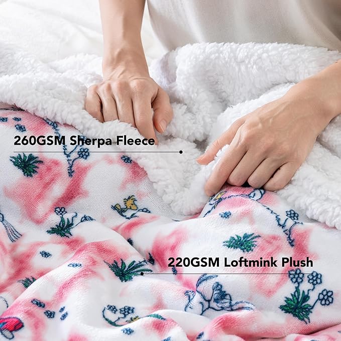 Berkshire Blanket Peanuts® Sherpa Blanket, 480gsm Warm Reversible Heavy Thick Blanket for Couch, Bed & Travel (Springtime Flower Fields Tiedye Pink, Full/Queen Size 90" x 90")