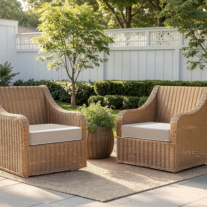 MIULEE Beige Outdoor Chair Cushions Set of 2, 22x22x3 Inch Waterproof Patio Seat Cushions for Outdoor Furniture Couch Sofa, 3 Year Color Fastness High Density Foam with Adjustable Ties