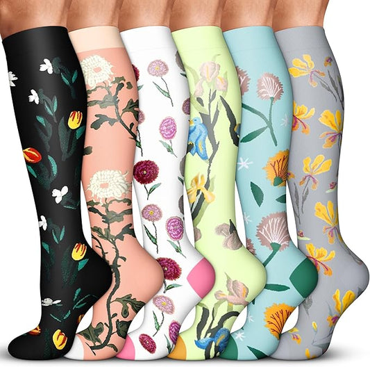 Acture 6 Pack Compression Socks for Women and Men - Knee High for Medical, Running, Nurses, Travel