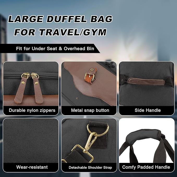 22L Lightweight Travel Duffle Bag - Approved Under Seat Carry-On, Multi-Pocket Weekender Gym Bag with Adjustable Straps, Unisex Overnight Bag for Men & Women