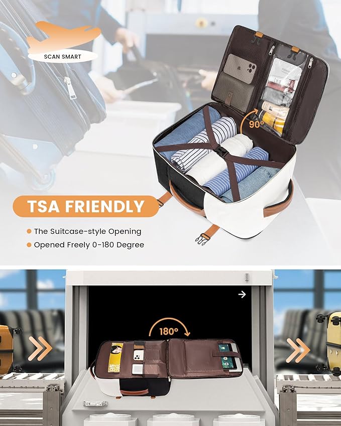 LOVEVOOK Travel Backpack for Women, TSA Carry On Backpack Flight Approved Luggage, 30L Water Resistant Personal Item Daypack Large Weekender Bag fit 15.6 inch Laptop with 3 Cubes, Beige-black-brown