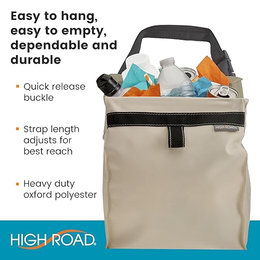 High Road TrashStash Hanging Car Garbage Bag with Push-Close Lid and Waterproof Bin for Cars, SUVs and Trucks - Holds 3 Gallons of Car Trash, Tan