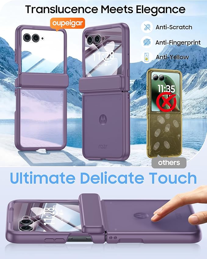 for Motorola Razr Ultra 2026 Case/Razr Ultra 2025 Case with Hinge Protection, Screen Protector, Skin Feel Translucent Frosted, Shockproof Slim Cover for Razr Ultra 2026/2025 -Purple