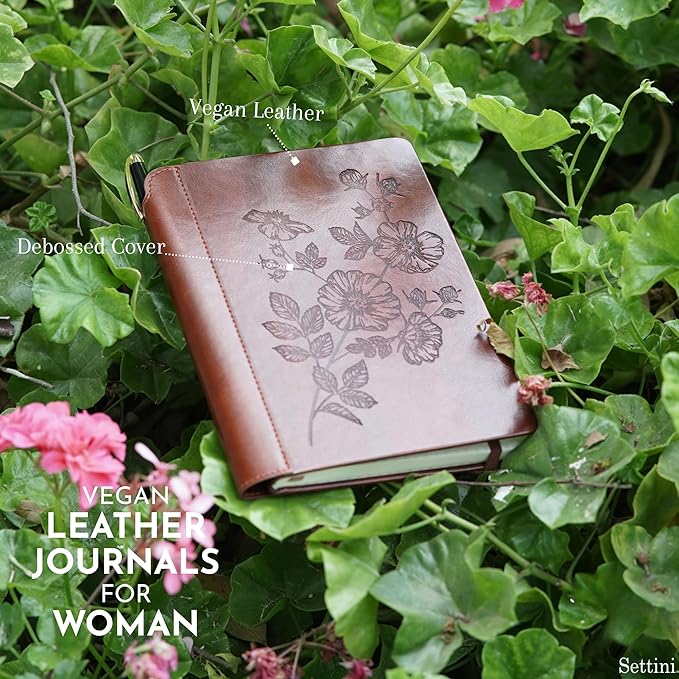 SETTINI® Lined Journal - Flower Journal for Writing Gift Set - Hardcover Vegan Leather, Unique Pen Holder, 192 Pages, A5 - Includes Pen and Gift Box - Fathers Day Gift, Journal for Women