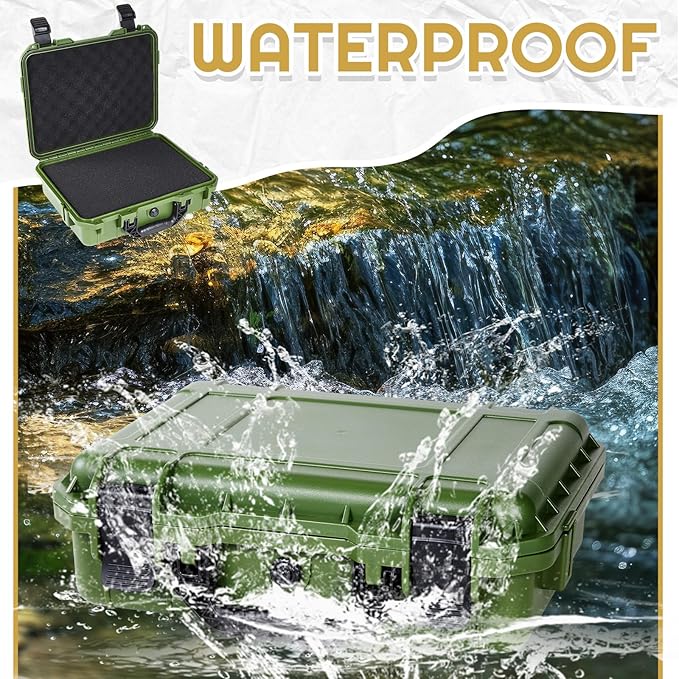 Relaxweex 1 Pcs Waterproof Hard Case with DIY Customizable Foam Insert Portable Protective Case with Knife for Camera Drones Equipments Tools Test Instruments(Green,16.3 x 12.4 x 6.5 Inch)