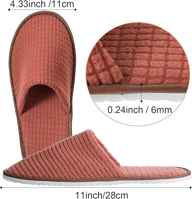 Geyoga 12 Pair House Slipper for Guest Non Slip Disposable Slipper for Travel Washable Reusable Closed Toe Hotel Bridesmaid Indoor Spa Wedding Party Shoeless Home